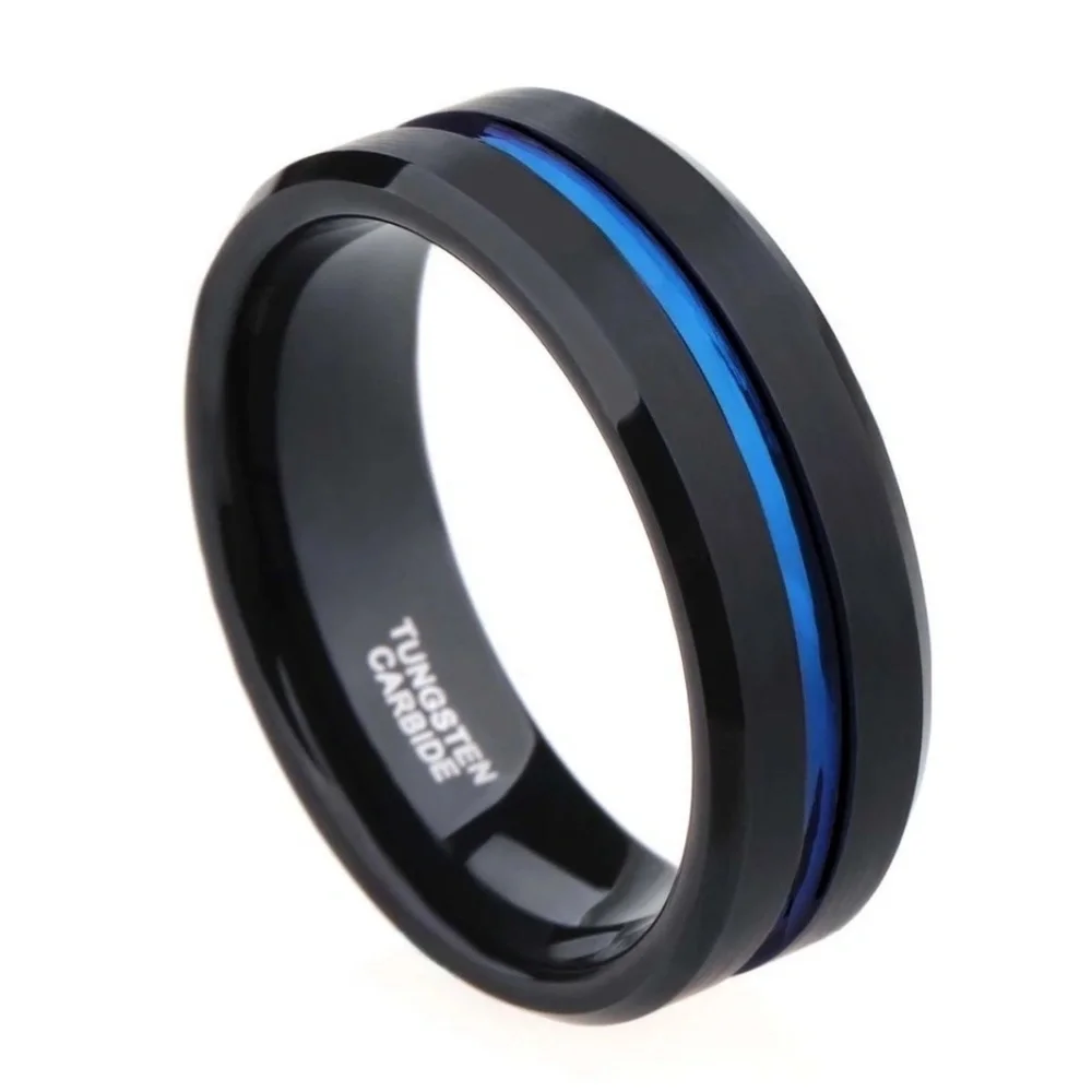 Black Tungsten Thin Blue Line‎ Police Ring Band